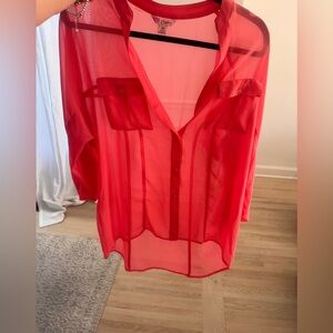 Candies Coral Button Down Sheer Blouse